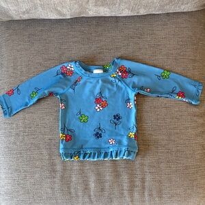 Hanna Andersson Blue Floral Ruffle Rashguard (6-12 months)